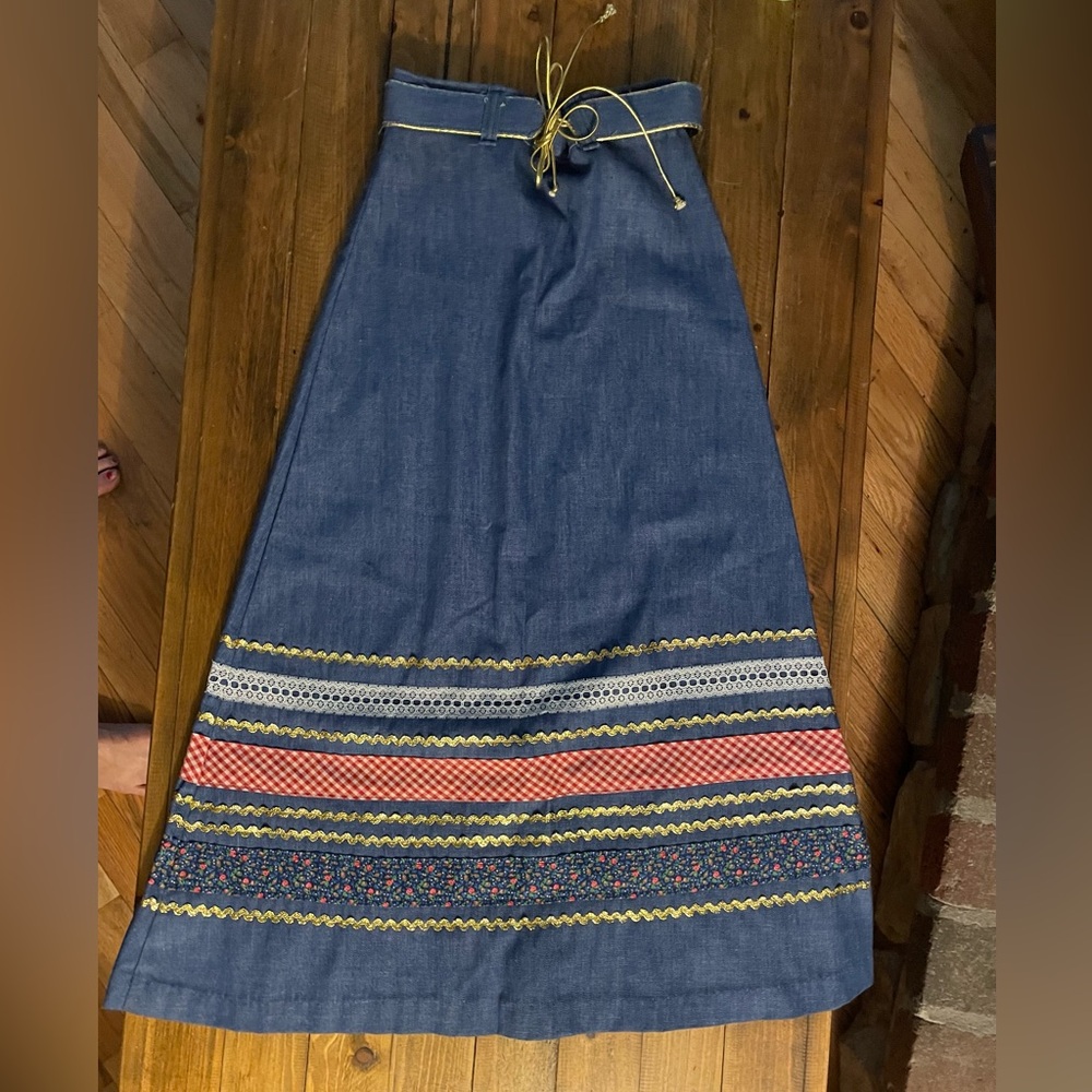 Denim Maxi Skirt with Multicolor Stripes